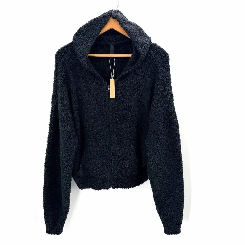 Skims Black Teddy Cozy Cropped Full Zip Hoodie Jacket Womens Size 2X / 3X
